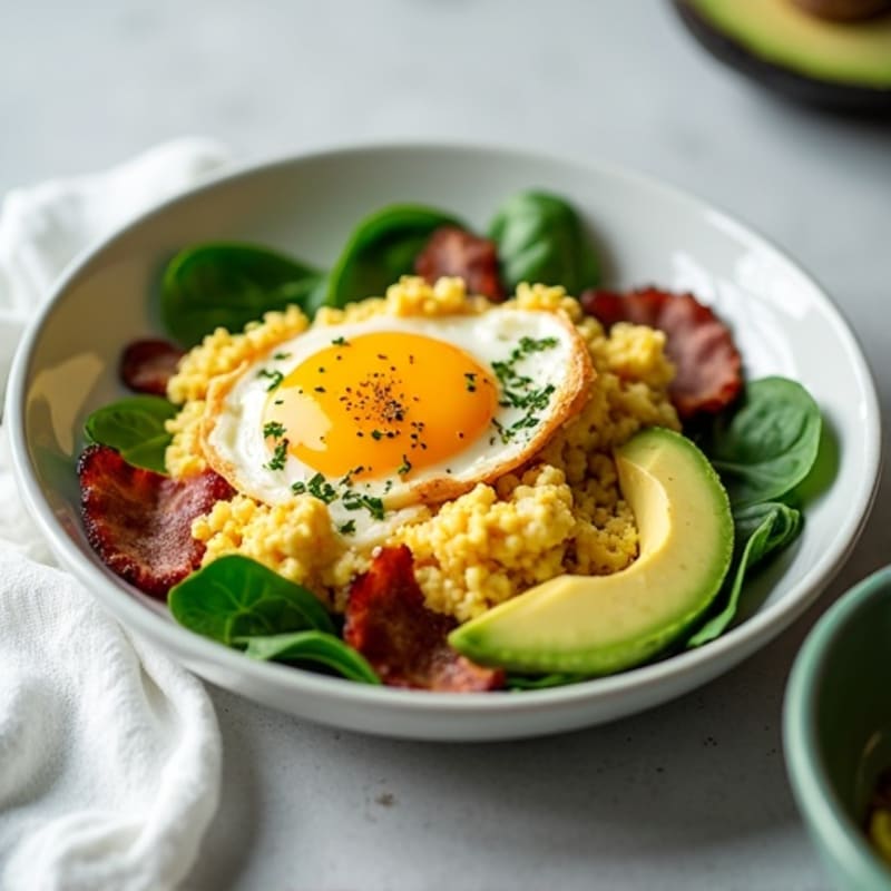 Cottage Cheese Scramble with Spinach and Turkey Bacon