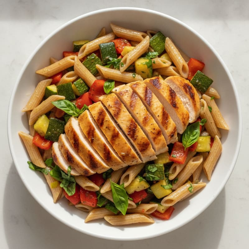 Grilled Chicken Pasta Salad with Roasted Vegetables