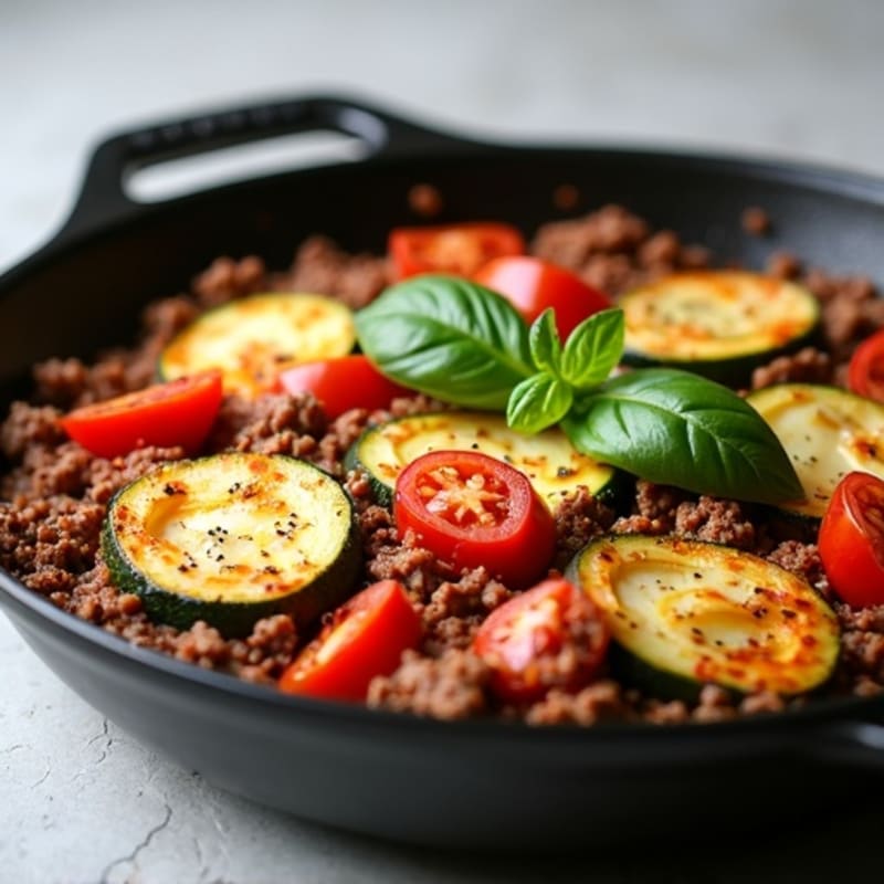 Lean Beef and Zucchini Tomato Bake with Fresh Basil