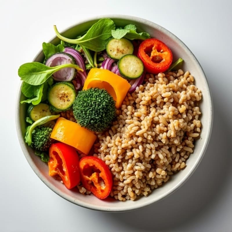 Ground Turkey and Brown Rice Bowl with Roasted Vegetables