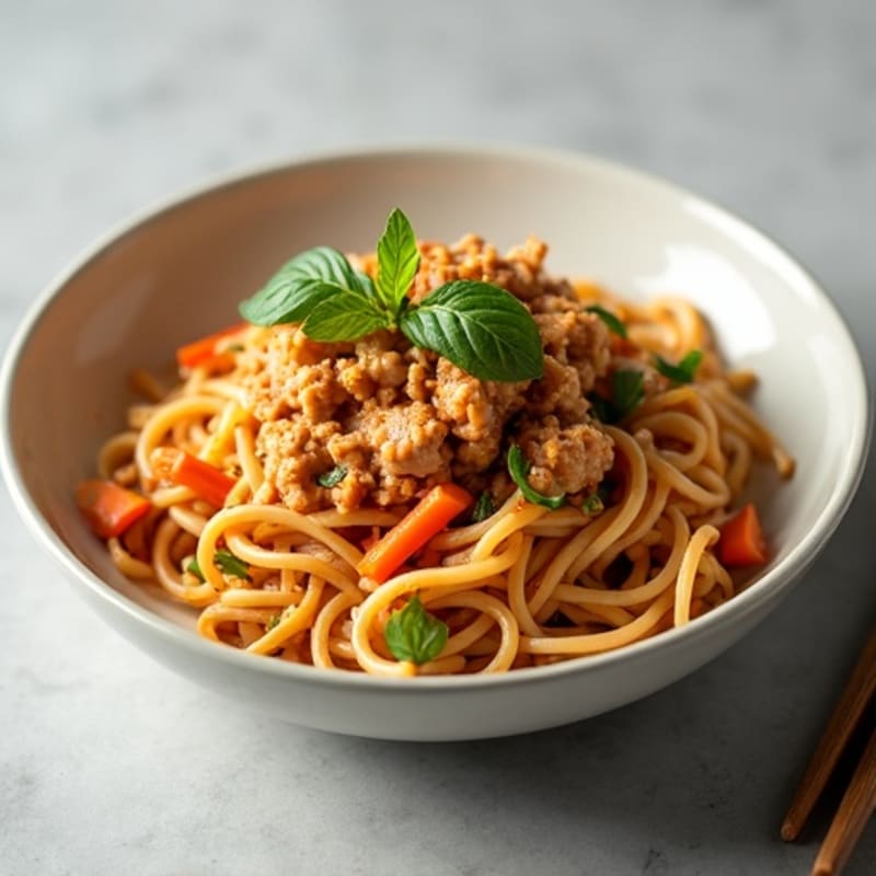 Spicy Ground Pork Noodles with Creamy Peanut Sauce