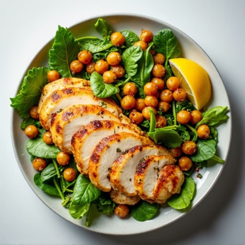 Lemon-Herb Roasted Chicken Salad with Fresh Greens and Crispy Chickpeas