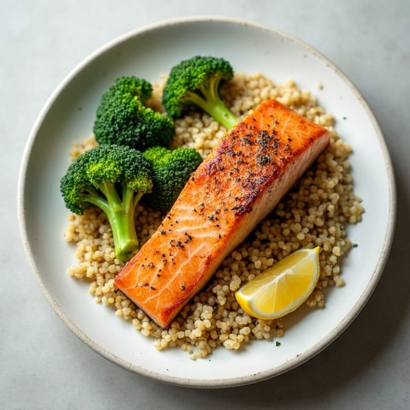 Seared Salmon with Steamed Broccoli and Quinoa