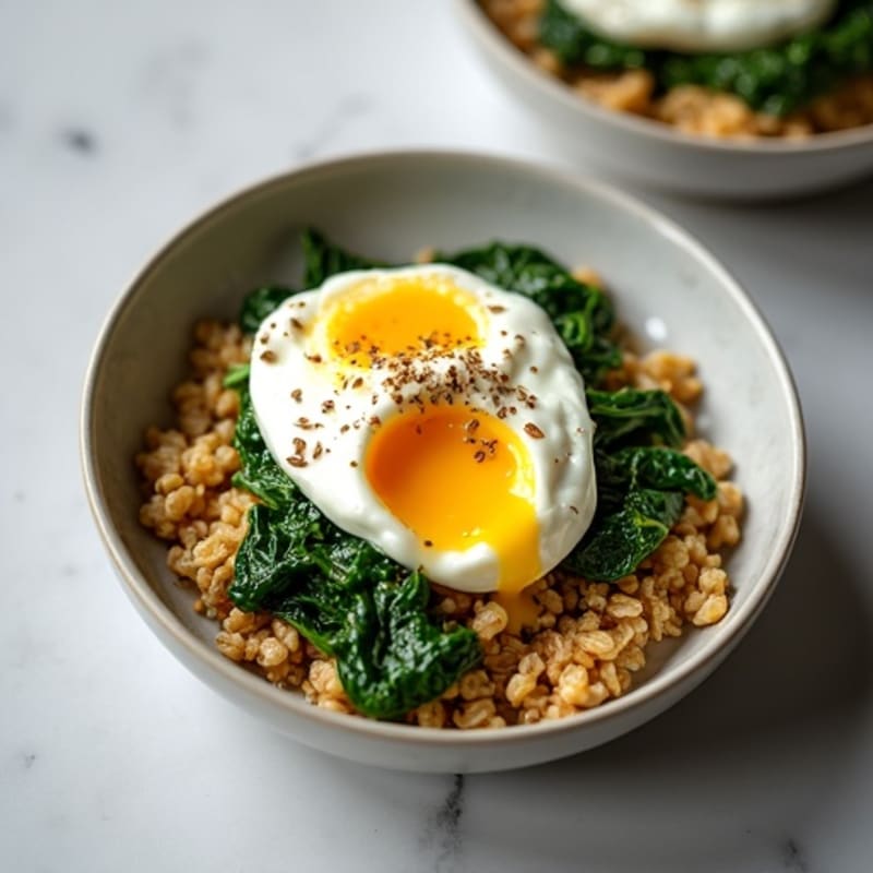Savory Oats with Creamy Poached Egg and Sautéed Greens