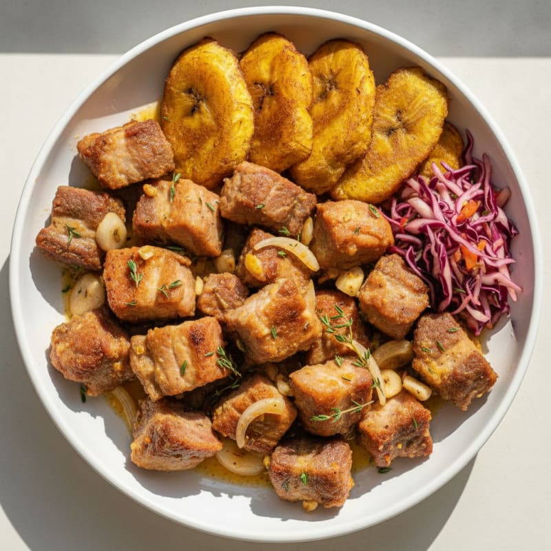 Haitian Griot with Fried Plantains