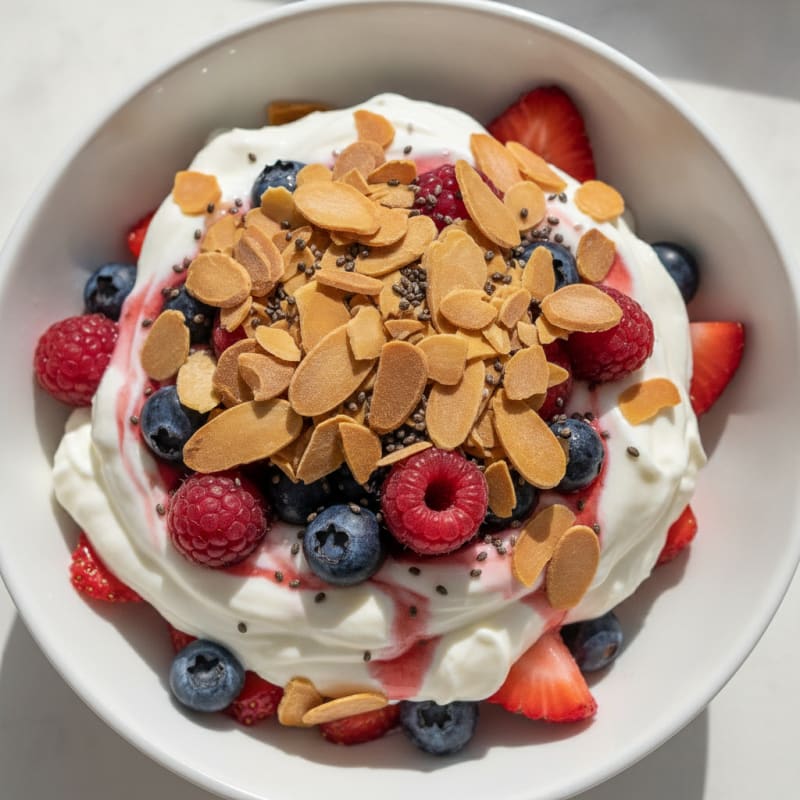 Greek Yogurt Protein Parfait with Mixed Berries and Almonds