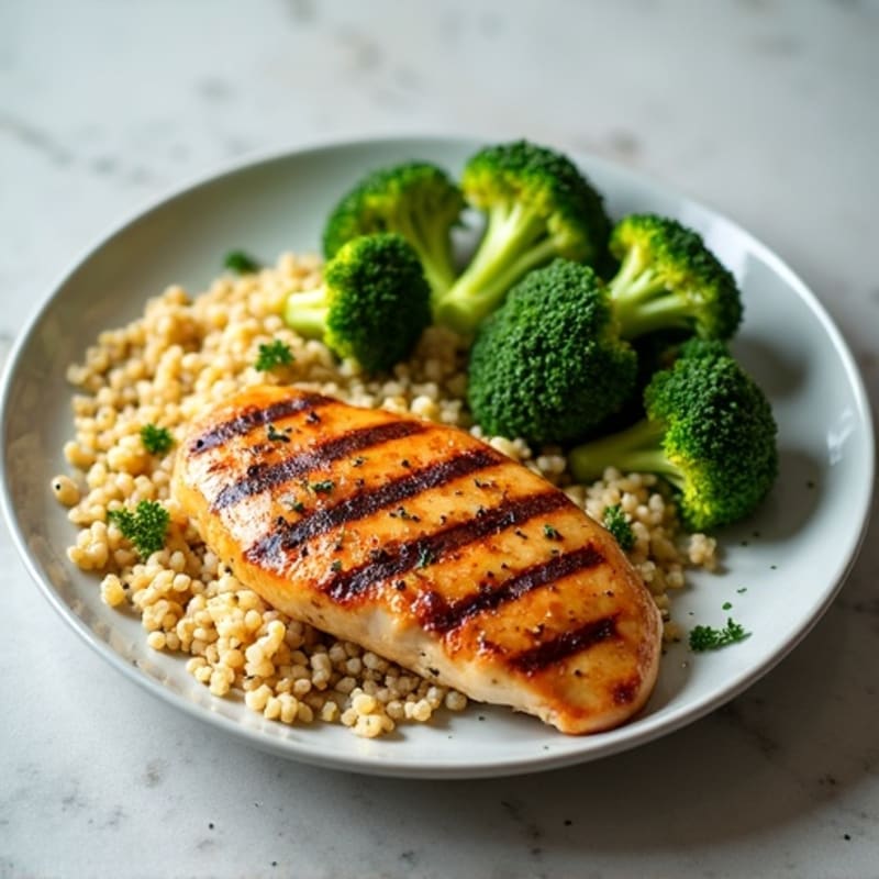 Grilled Chicken Breast with Quinoa and Steamed Broccoli