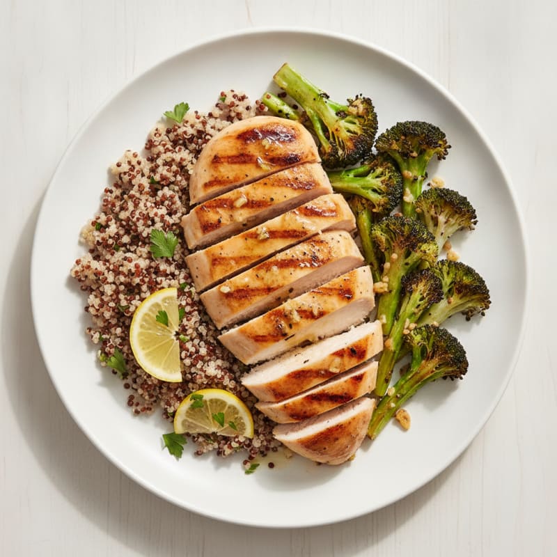 Grilled Chicken Breast with Quinoa and Roasted Broccoli