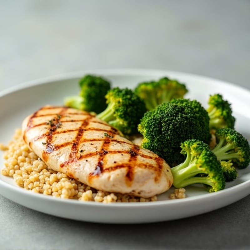 Grilled Chicken Breast with Quinoa and Roasted Broccoli