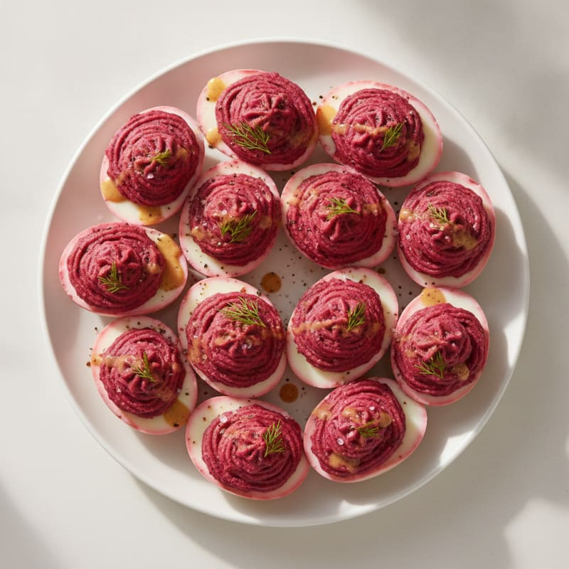 Roasted Beet and Dill Deviled Eggs