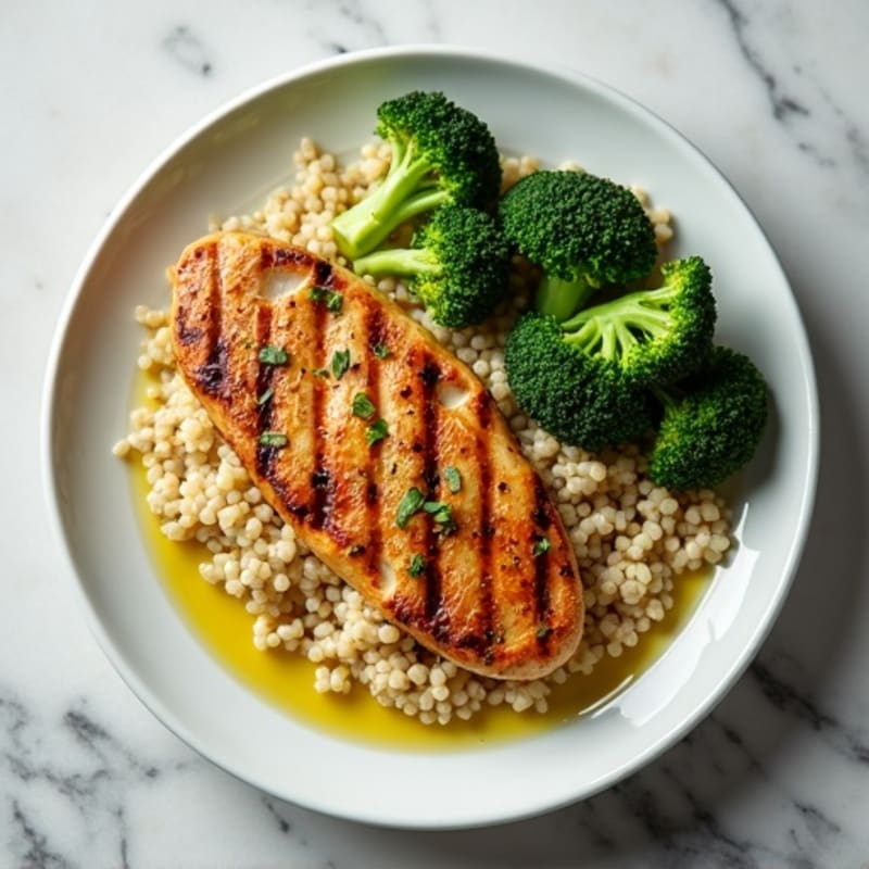 Grilled Chicken Breast with Roasted Broccoli and Quinoa
