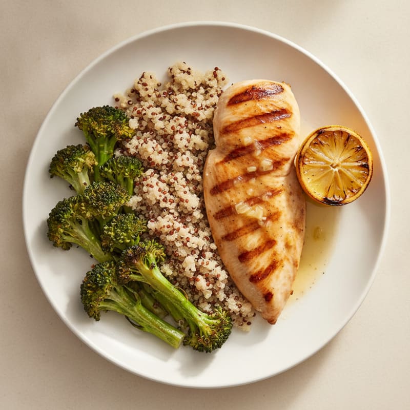 Grilled Chicken Breast with Roasted Broccoli and Quinoa