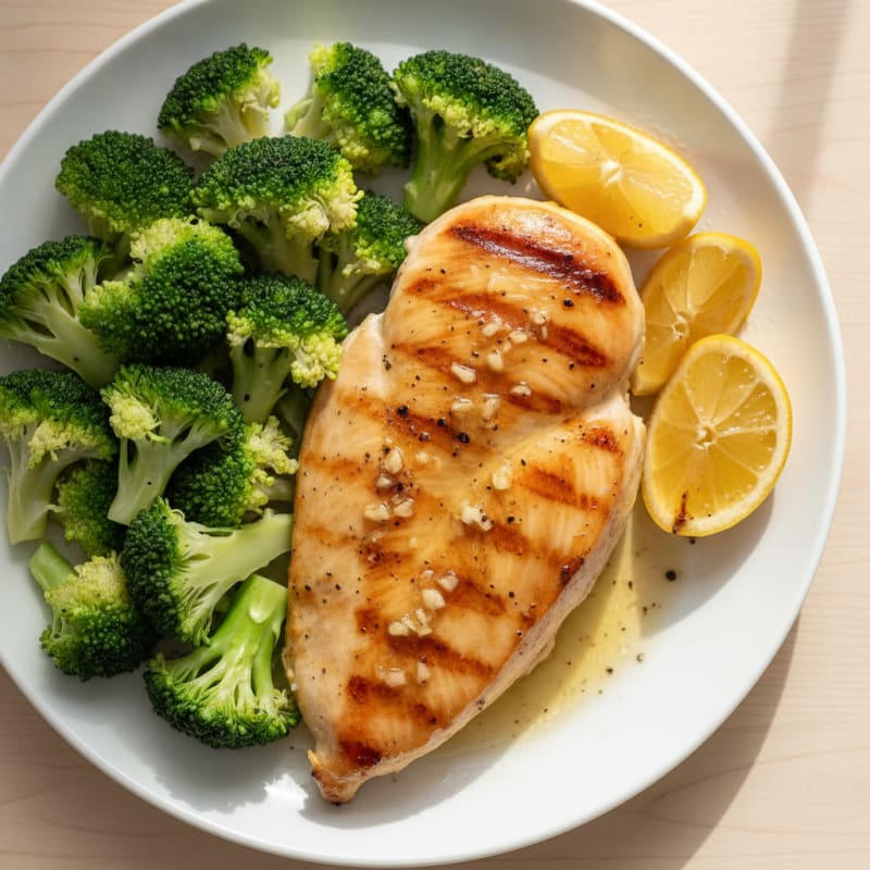 Grilled Lemon-Garlic Chicken Breast with Steamed Broccoli