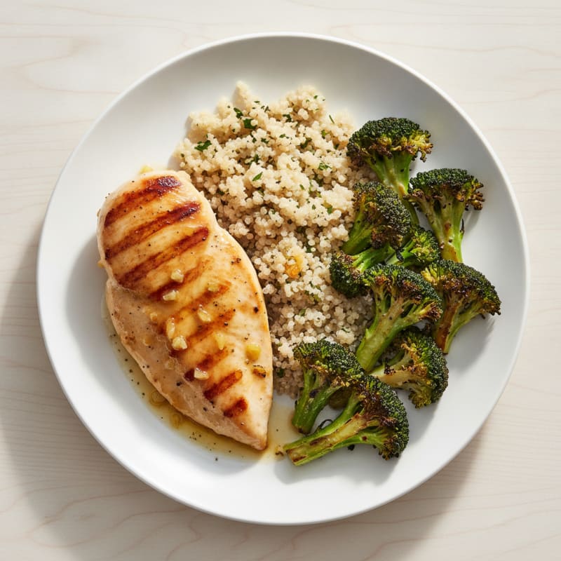 Grilled Chicken Breast with Quinoa and Roasted Broccoli