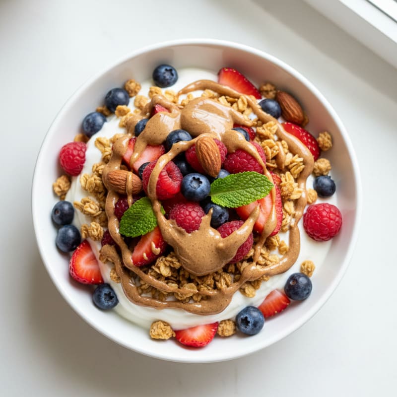 Greek Yogurt Parfait with Almond Butter and Fresh Berries