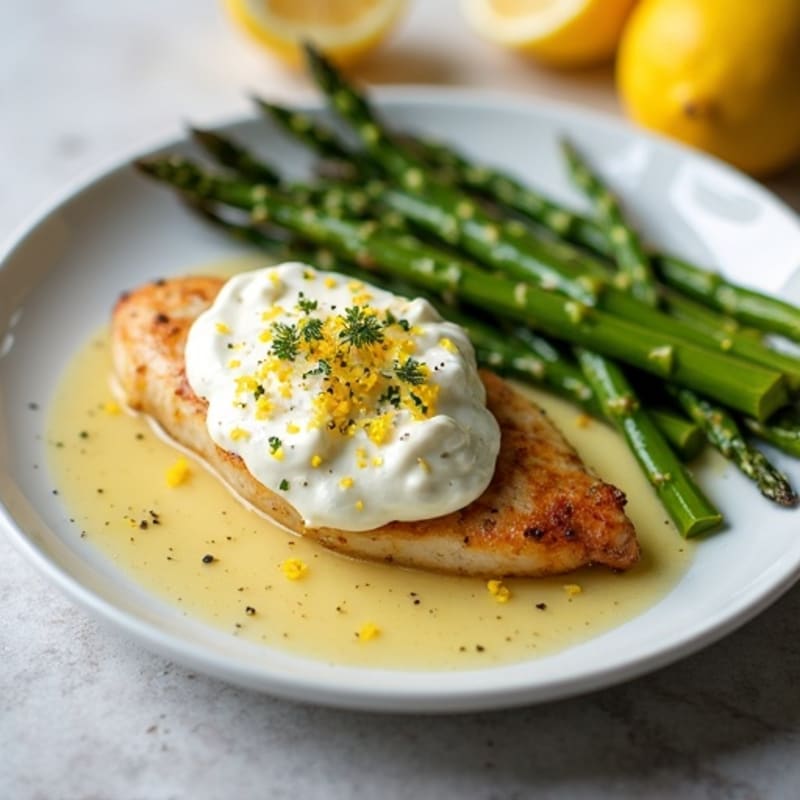 Creamy Lemon Garlic Chicken with Crispy Roasted Asparagus