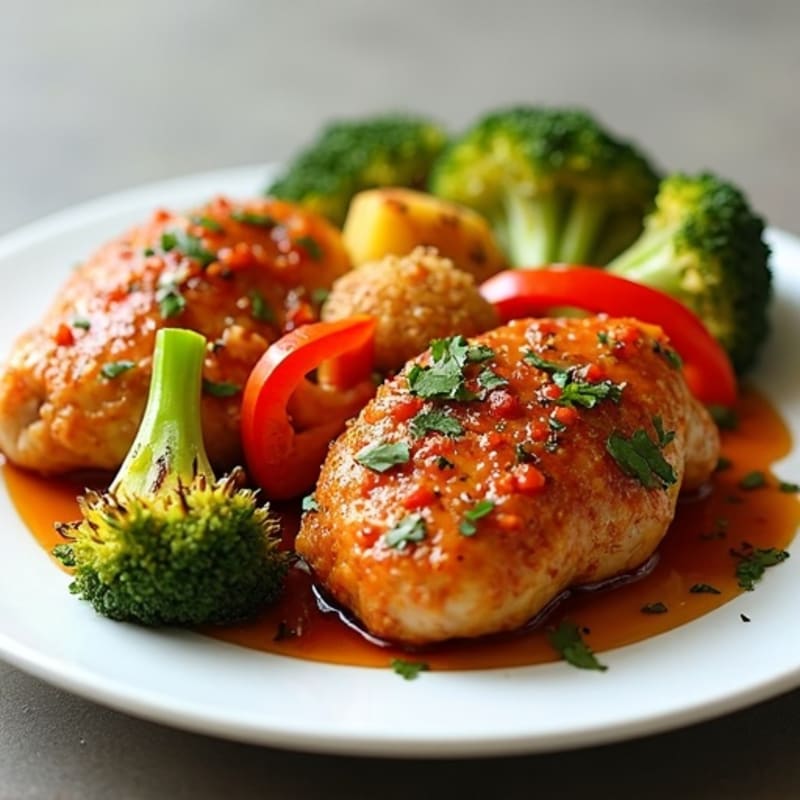 Crispy Baked Sweet & Sour Chicken with Roasted Vegetables