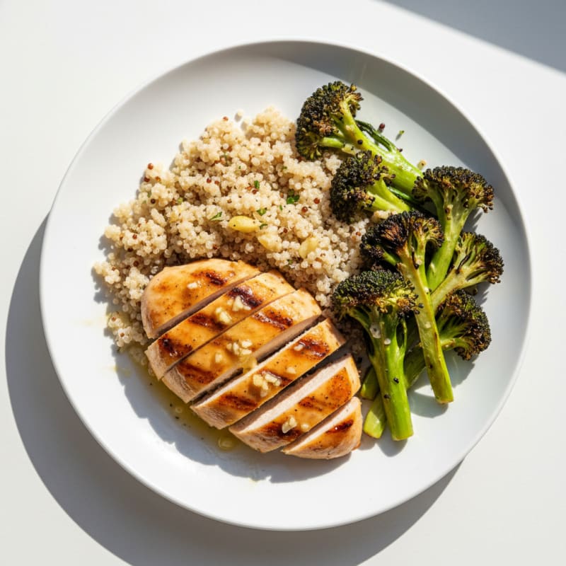 Grilled Lemon-Garlic Chicken Breast with Quinoa and Roasted Broccoli