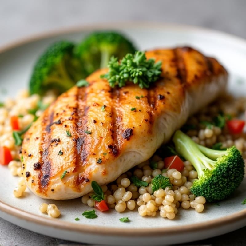 Grilled Chicken Breast with Quinoa and Roasted Broccoli