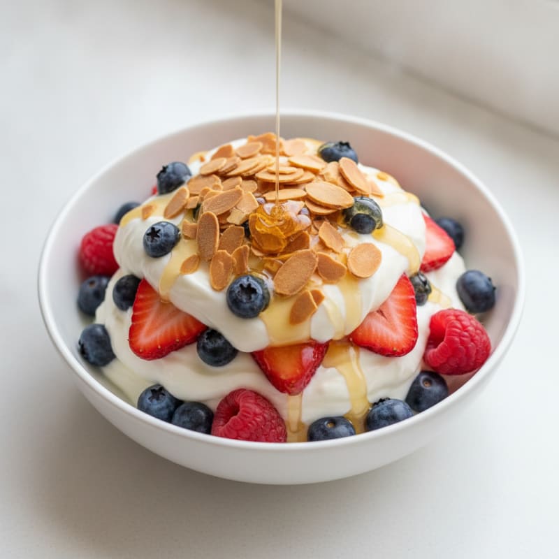 Greek Yogurt Protein Parfait with Mixed Berries and Almonds