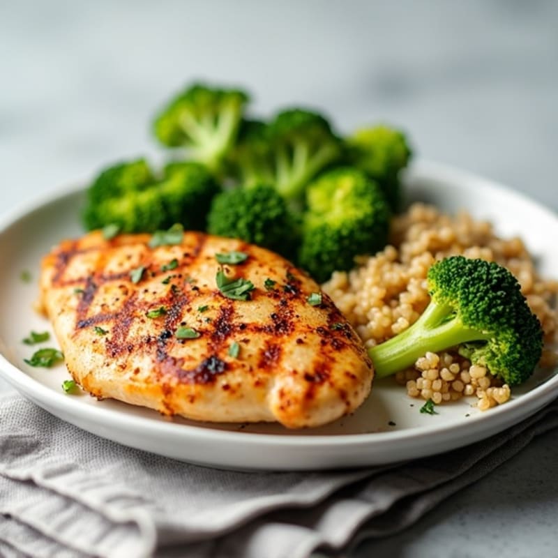 Grilled Chicken Breast with Quinoa and Steamed Broccoli