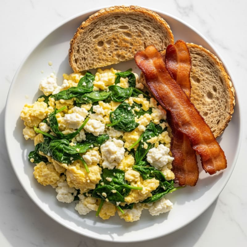 Cottage Cheese Scramble with Spinach and Turkey Bacon