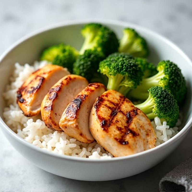 Grilled Chicken Rice Bowl with Steamed Broccoli