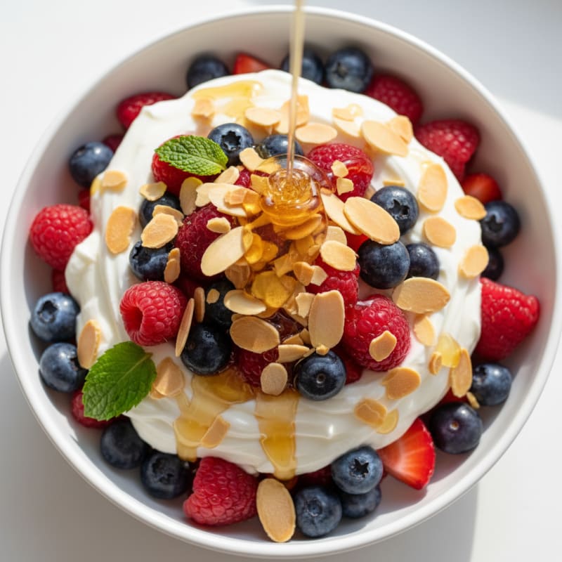 Greek Yogurt Parfait with Mixed Berries and Crunchy Almonds