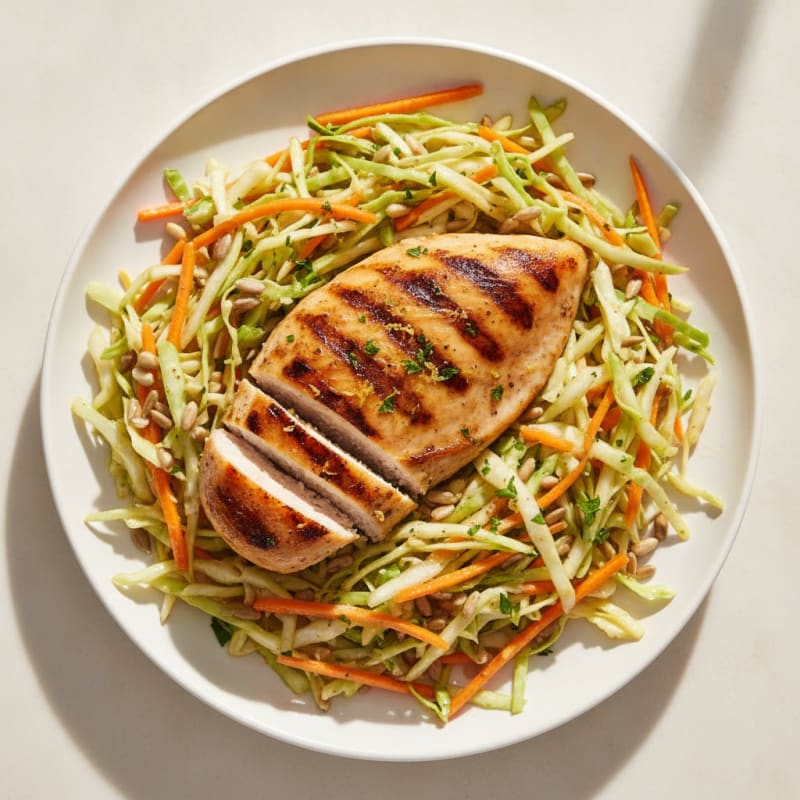 Grilled Chicken Breast with Crunchy Cabbage Slaw