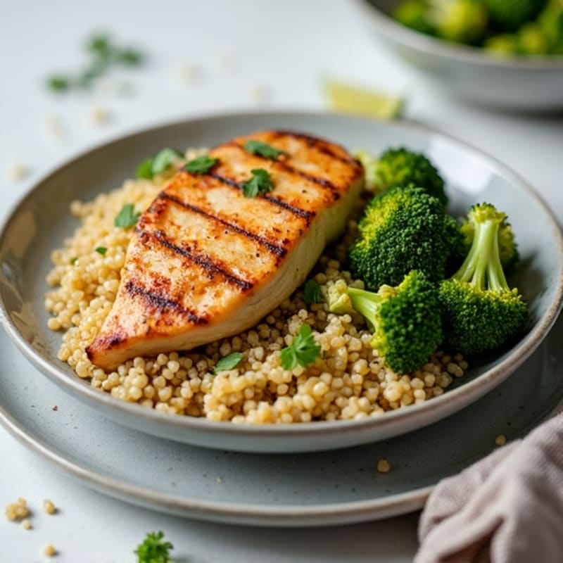 Grilled Chicken Breast with Quinoa and Roasted Broccoli