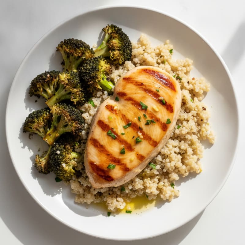 Grilled Chicken Breast with Quinoa and Roasted Broccoli