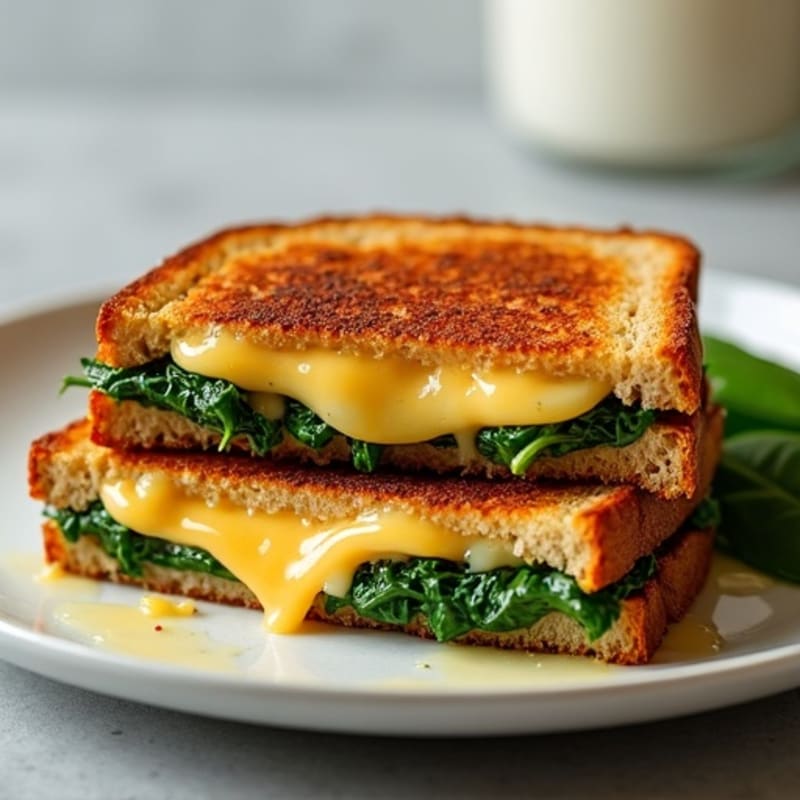 Crispy Whole Grain Grilled Cheese with Sautéed Spinach and Roasted Red Pepper