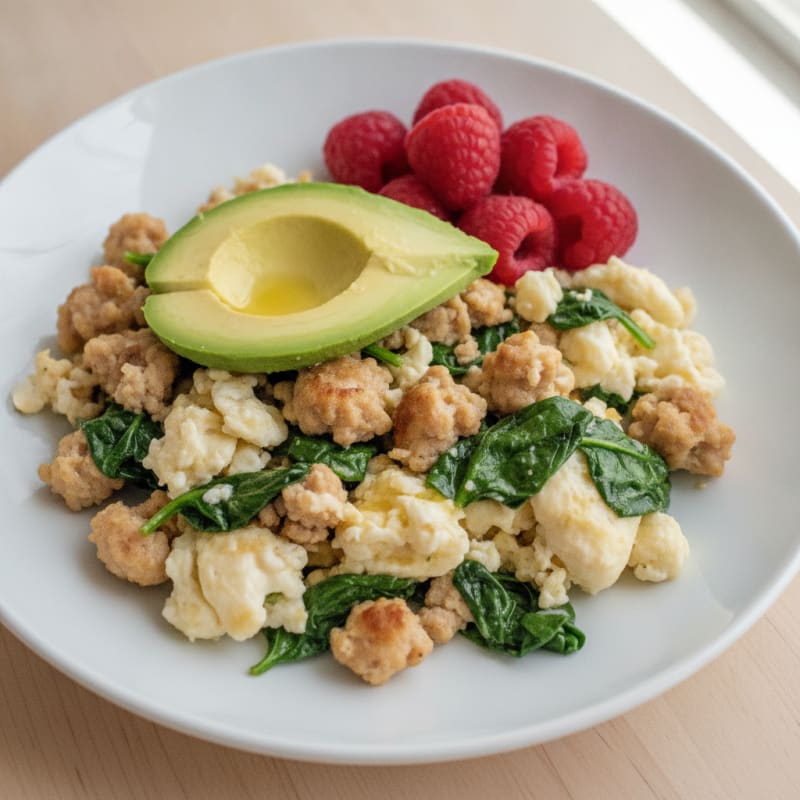 Egg White and Turkey Sausage Scramble with Spinach