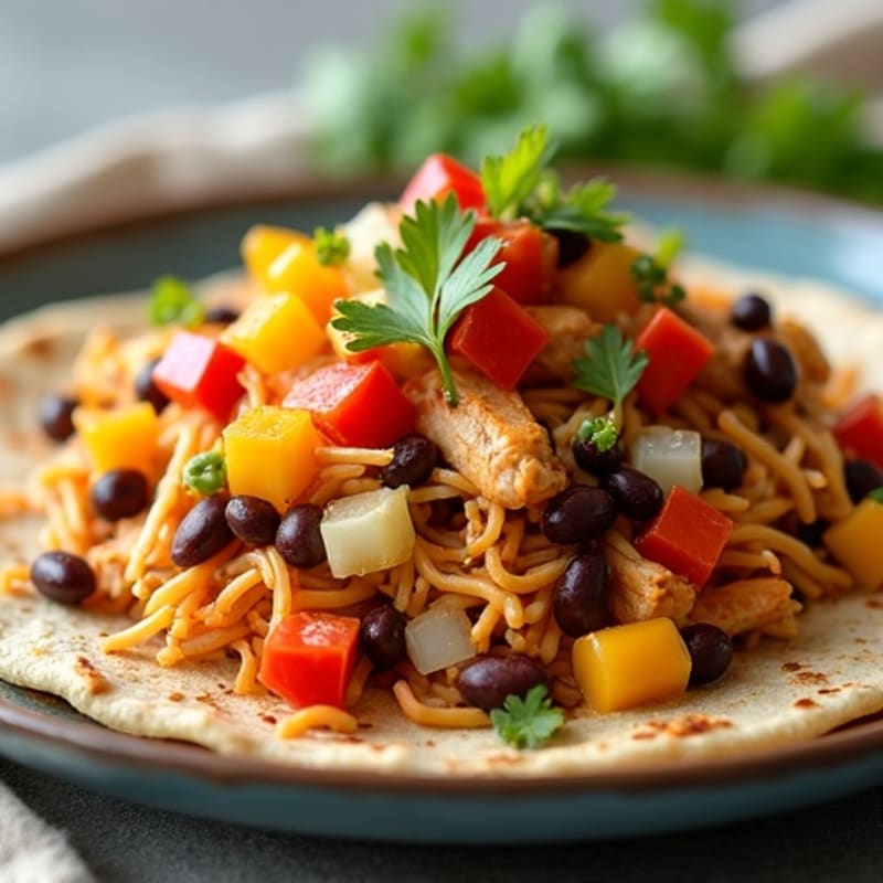 Saucy Zesty Shredded Chicken and Black Bean Tortilla Bake