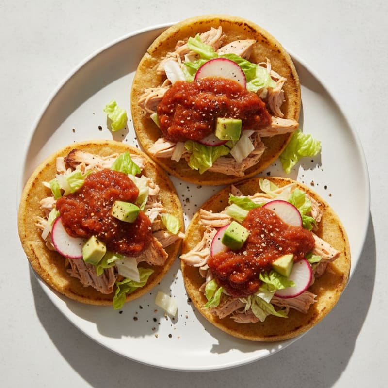 Chicken Sopes with Salsa Roja