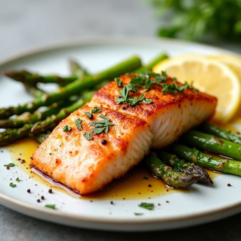 Crispy Pan-Seared Salmon with Roasted Asparagus