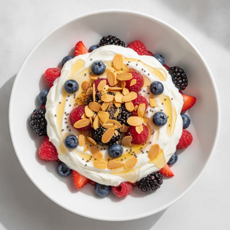 Creamy Greek Yogurt Parfait with Mixed Berries and Almonds