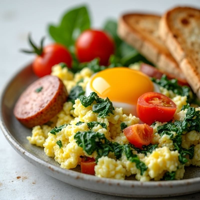 Egg White Spinach Scramble with Turkey Sausage