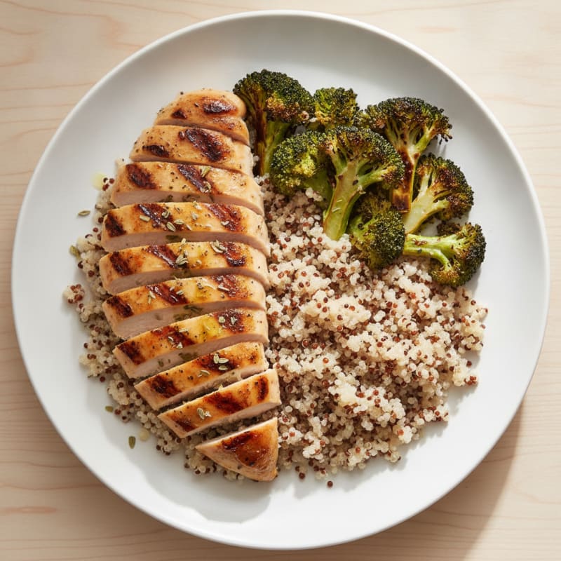 Grilled Chicken Breast with Quinoa and Roasted Broccoli