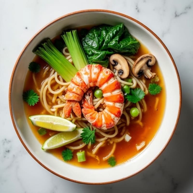 Ginger-Garlic Lobster Noodle Soup with Vibrant Greens