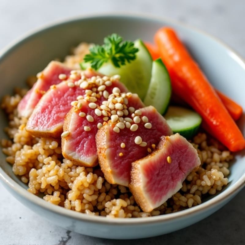 Fresh Tuna with Sesame-Ginger Brown Rice and Crisp Vegetables