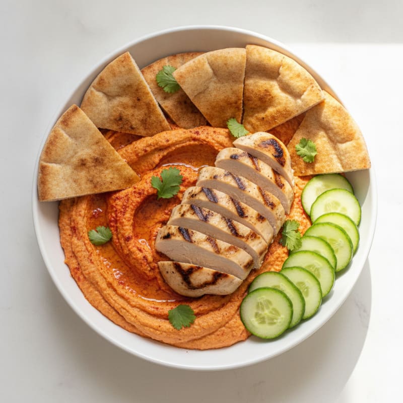 Roasted Red Pepper Hummus with Toasted Pita