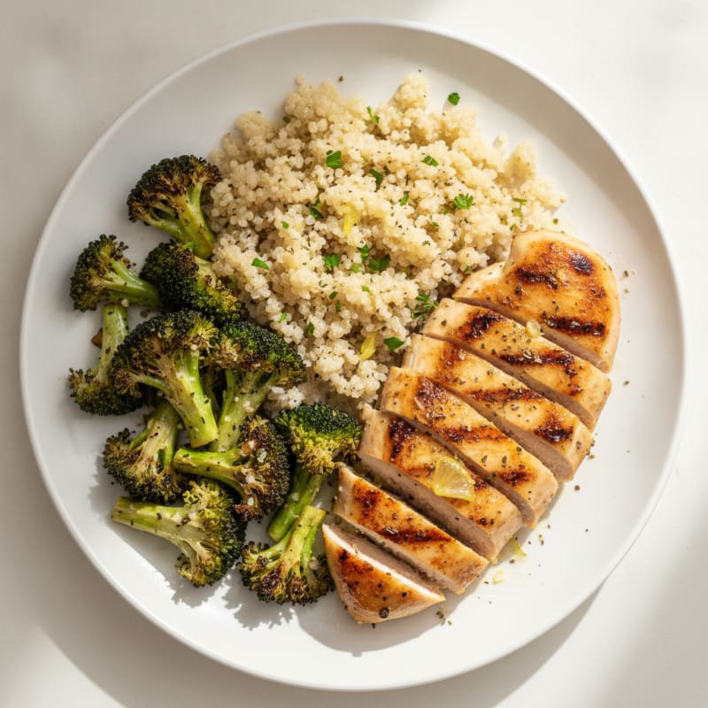 Grilled Chicken Breast with Quinoa and Roasted Broccoli