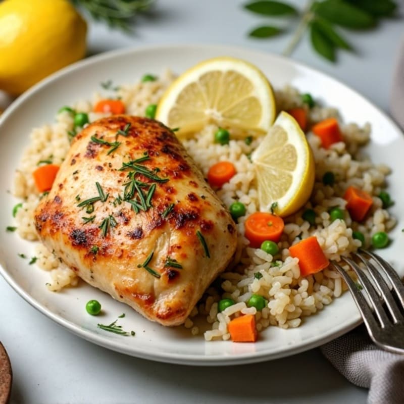 Roasted Lemon Herb Chicken with Fluffy Rice Pilaf