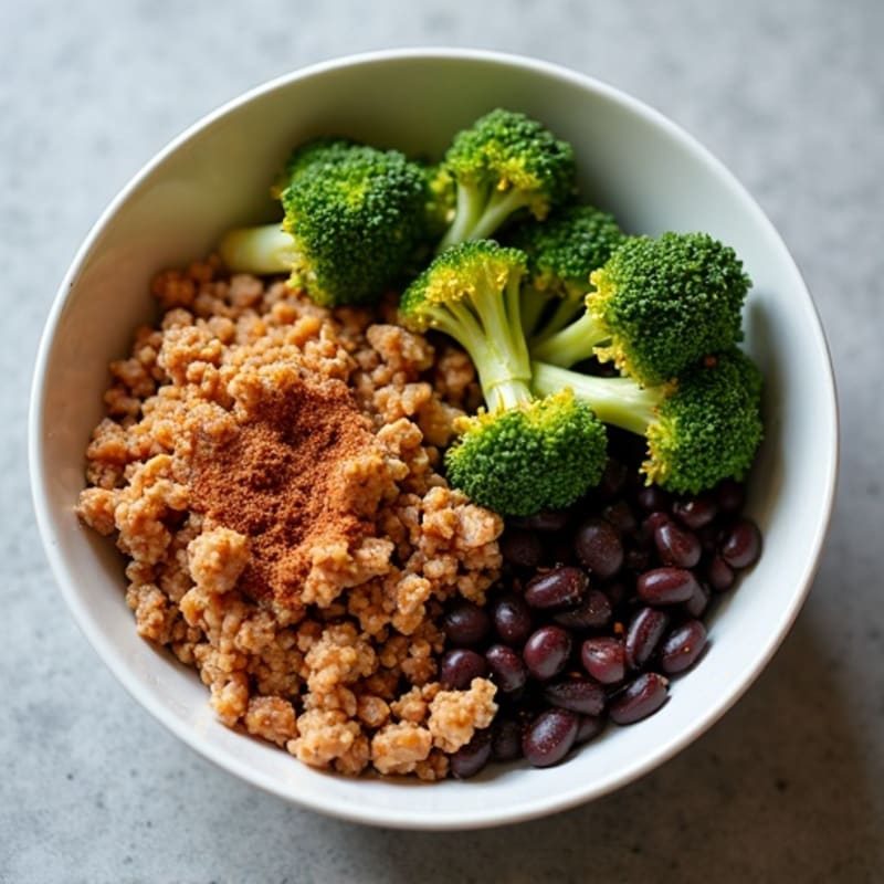 Spiced Ground Turkey and Roasted Broccoli Bowl with Black Beans