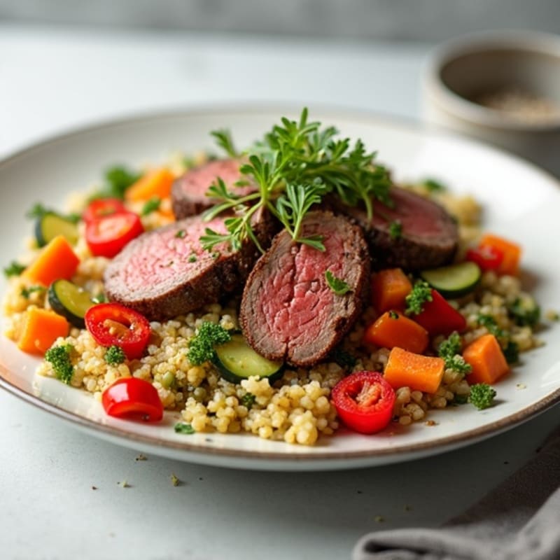 Grilled Beef and Quinoa Salad with Roasted Vegetables