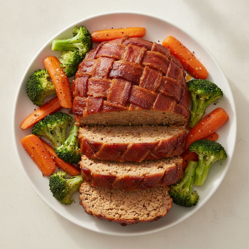 BBQ Bacon-Wrapped Meatloaf with Roasted Vegetables