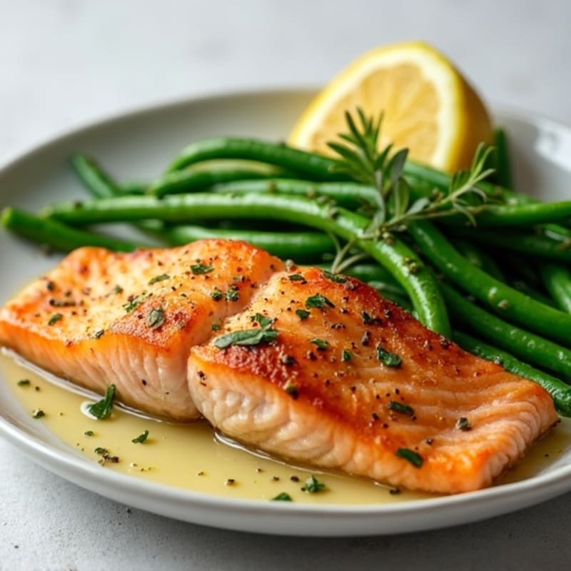 Lemon Herb Roasted Salmon with Crispy Green Beans