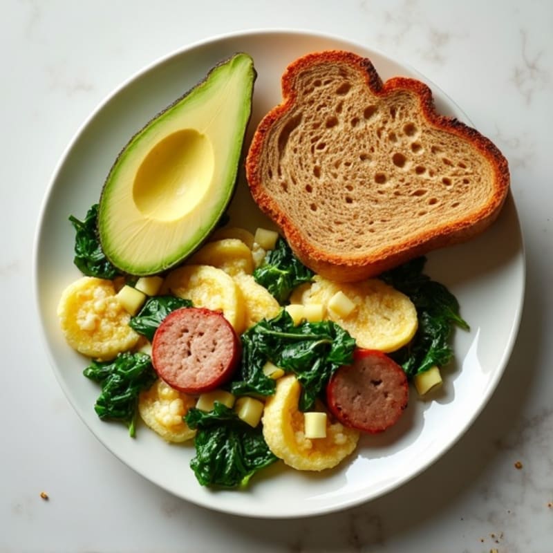 Egg White Spinach Scramble with Turkey Sausage