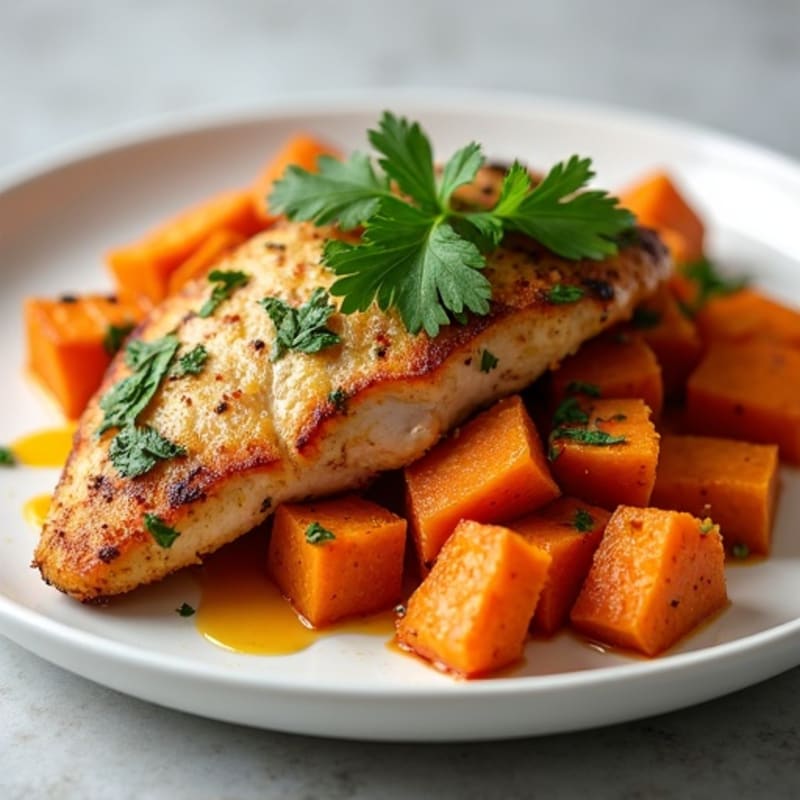 Crispy Cilantro Chicken with Roasted Sweet Potatoes